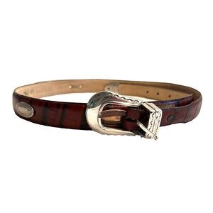 Senti Mens Brown Leather Animal Print Belt 40 Silver Buckle Western Golf Preppy